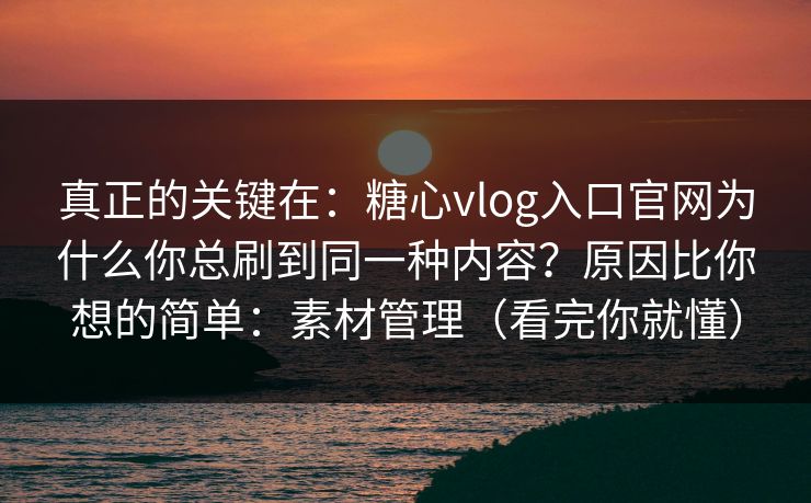真正的关键在：糖心vlog入口官网为什么你总刷到同一种内容？原因比你想的简单：素材管理（看完你就懂）